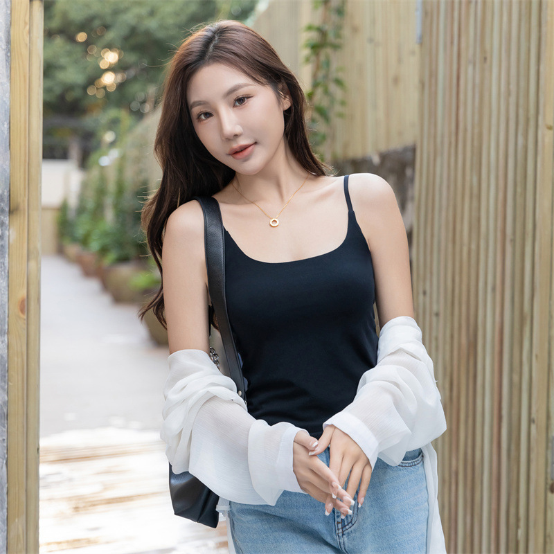 Summer New Camisole Female Spice Girl Solid Color Beautiful Back Integrated Chest Pad Slim-fit Outer Wearing Tube Top Base Shirt