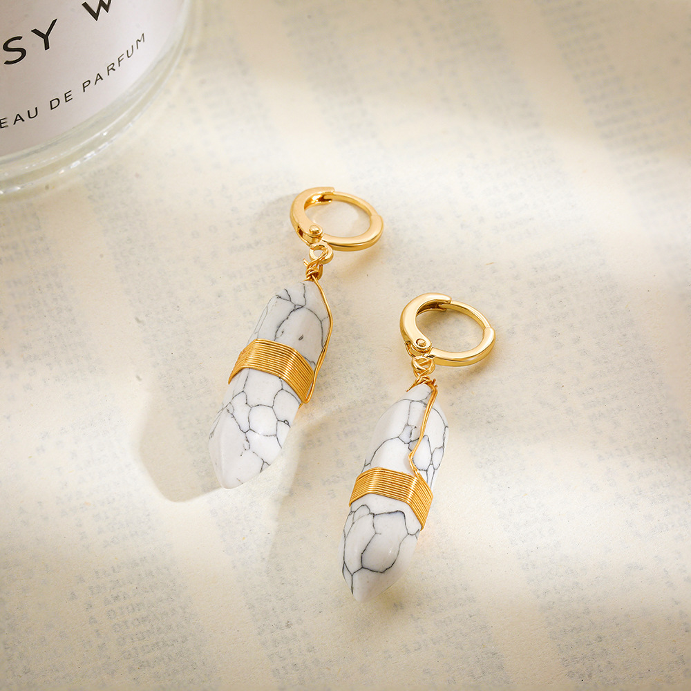 10g Weight Alloy Ear Needle Material Natural Stone Inlay Material Drop Earrings Classification 1 Pair Quantity Holiday, Daily Occasion Alloy Material Solid Color Pattern Women's Gender Inlay Design Simple Style, Classic Style Style 1 Pair Simple Style Classic Style Solid Color Inlay Alloy Natural Stone Drop Earrings 8