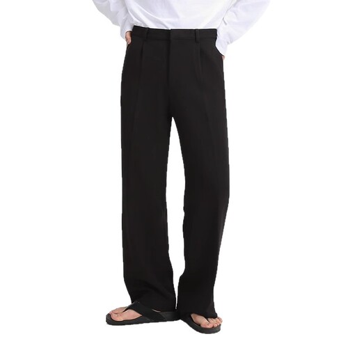 American retro dragline trousers men's summer new loose business commuting straight casual pants wide-leg pants