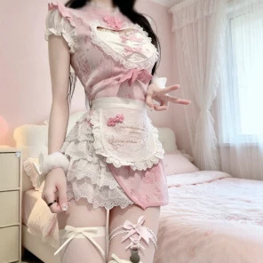 New Chinese-style improved traditional dress set for women, maid cheongsam dress, summer apron, pink slim-fit two-piece set for women New Chinese-style improved traditional dress set for women, maid cheongsam dress, summer apron, pink slim-fit two-piece set for women