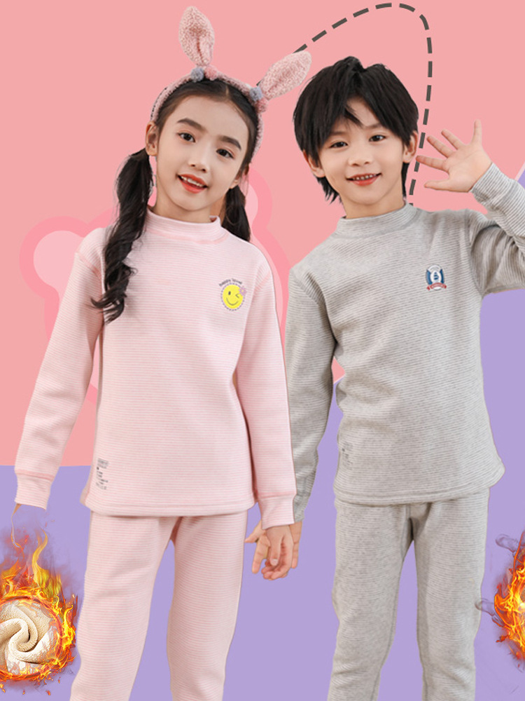 소년 기모 열 속옷 세트 어린 소녀를위한 두꺼운 어린이 가을 옷과 바지 중 큰 어린이 청소년 겨울 잠옷
