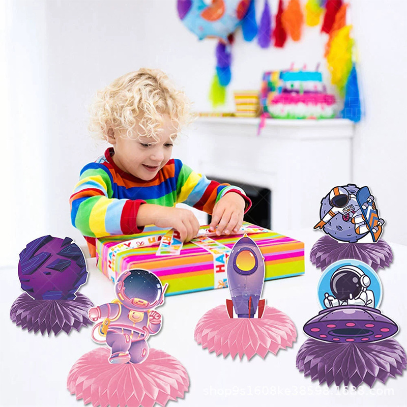 Alegría Rosa espacio fiesta de cumpleaños decoración panal decoración universo tema mesa de decoración de escritorio