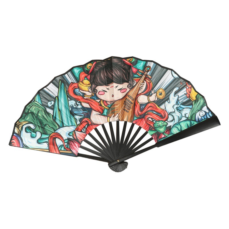 2023 nuevo paño de seda ventilador de bambú ventilador de dama de honor ventilador de regalo estilo nacional saludo ventilador de dibujos animados disco moda nacional ventilador plegable al por mayor
