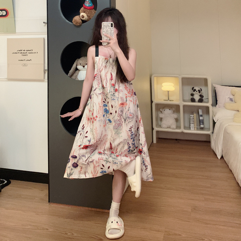 Fabricante de verano 2025 pijama de cabina pijama de niñas fresco uniforme de estudiantes vestido largo un cuello de ropa de casa