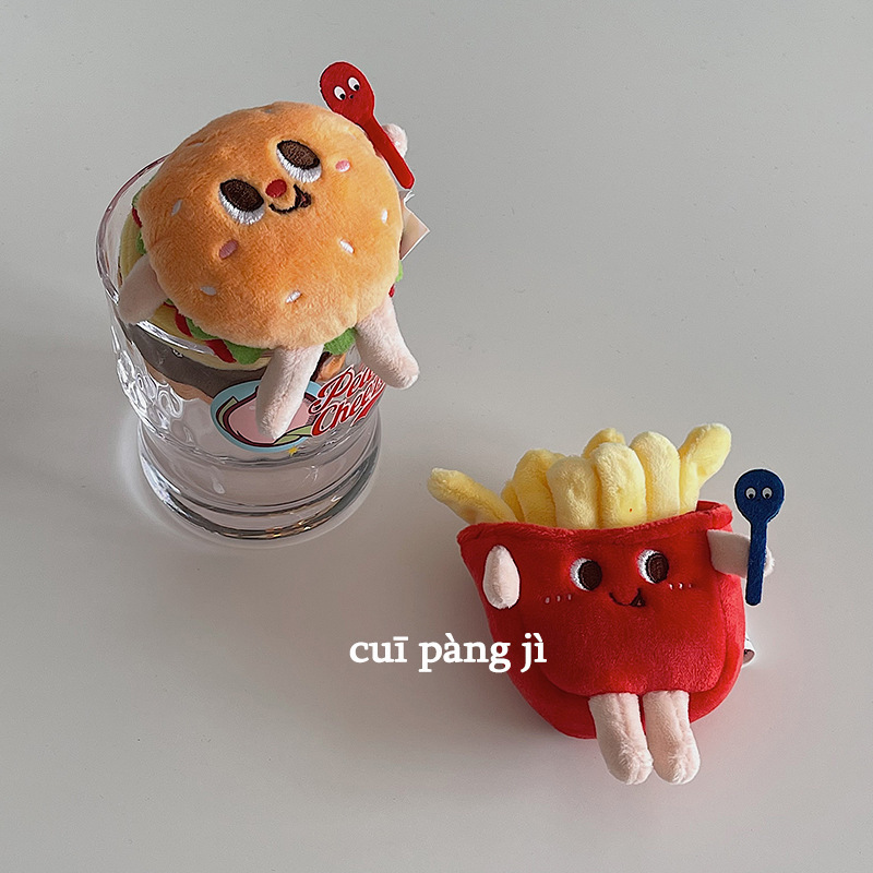Insポテトハンバーガーかわいいぬいぐるみストラップ学生カップル人形ストラップクリエイティブ新キーホルダー.|undefined