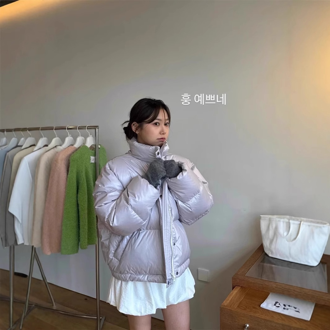 现货~韩国 24新款 ov*rd*eflair 亮面立领 宽松保暖 面包羽绒服