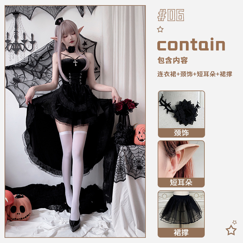 欧美暗黑哥特风万圣节成人服装黑色连衣裙表演服女巫婆吸血鬼新娘|undefined