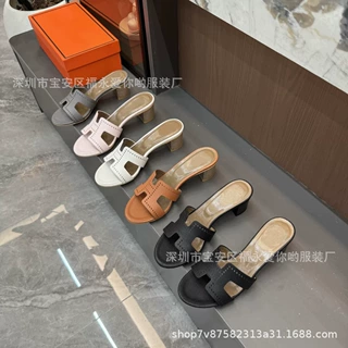 2026新款镂空经典时尚休闲H型高跟拖鞋女凉拖百搭粗跟拖鞋凉鞋女