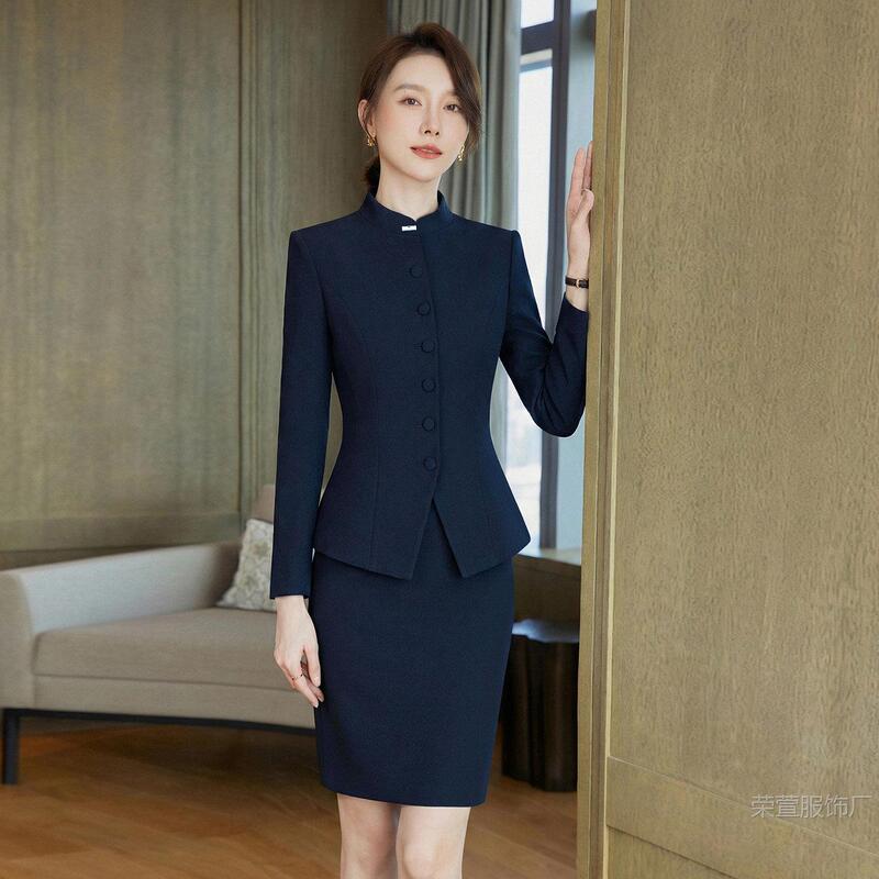 New Chinese-Style Professional Suit for Women, Navy Blue Single-Breasted Suit, Elegant and Capable, Suitable for Beauty Salons and Hotel Reception Workwear New Chinese-Style Professional Suit for Women, Navy Blue Single-Breasted Suit, Elegant and Capable, Suitable for Beauty Salons and Hotel Reception Workwear