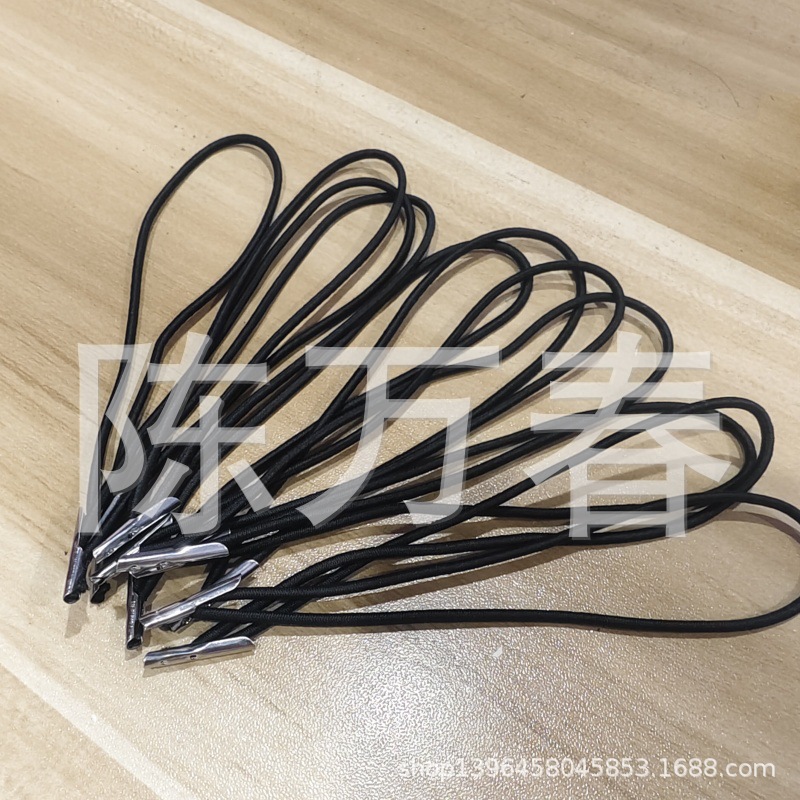 2.0MM黑色松紧绳环状打金属扣卡扣笔记本绑带倒刺弹力绳卡包绑带