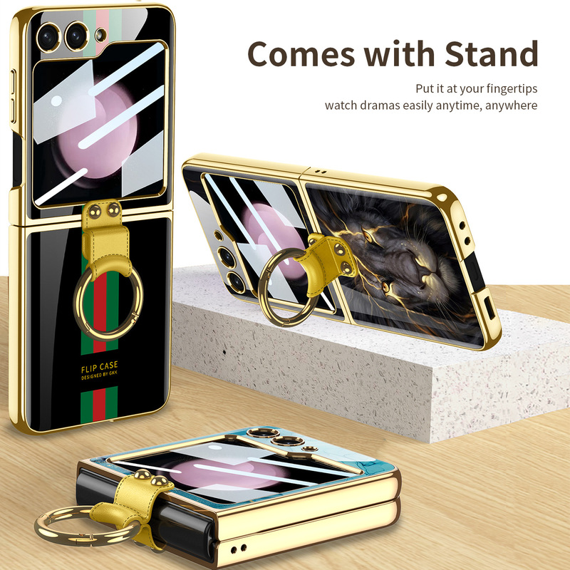 Applicable to Samsung zFlip5 electroplated mobile phone shell painted shell folding screen protective cover FLIP5 creative with ring Applicable to Samsung zFlip5 electroplated mobile phone shell painted shell folding screen protective cover FLIP5 creative with ring