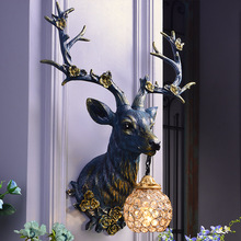 招財鹿頭壁燈北歐式客廳電視背景牆床頭個性創意鹿頭牆壁燈裝飾品