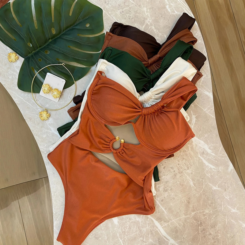 Women's Gender Hollow Out Design Sexy Style Women's Sexy Solid Color Hollow Out One Piece Swimwear
