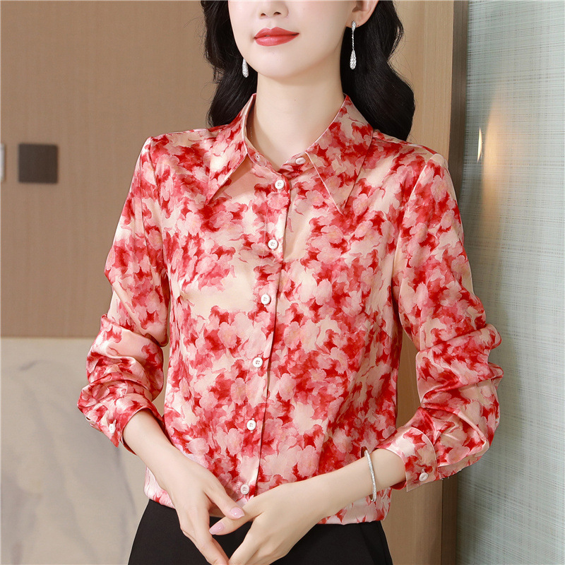 Heavy Silk Shirt Women's 2025 New Spring and Summer Light Luxury High-end Sense Mulberry Silk Elegant Printed Long-sleeved Shirt Heavy Silk Shirt Women's 2025 New Spring and Summer Light Luxury High-end Sense Mulberry Silk Elegant Printed Long-sleeved Shirt