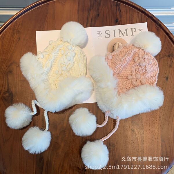 Children's demi-season cute woolen winter fleece keep warm hat