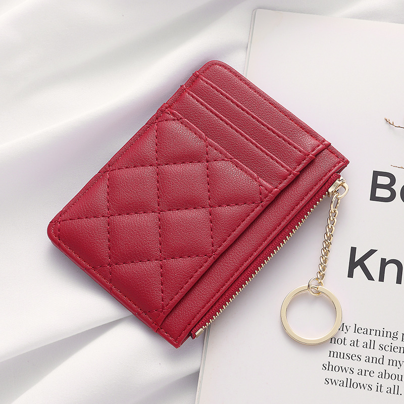 Versión coreana del monedero rombo simple, bolso creativo con cadena con cremallera, bolso de moneda portátil ultrafino, bolso de identificación de múltiples tarjetas