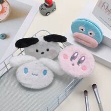 甜美可爱毛绒化妆镜便携小镜子学生宿舍折叠镜梳妆镜子随身镜批发