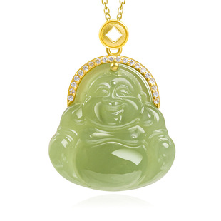 Natural Hetian Jade Sapphirine Laughing Buddha Jade S925 Silver Inlaid Pendant Fashion Necklace for Women Jade Pendant