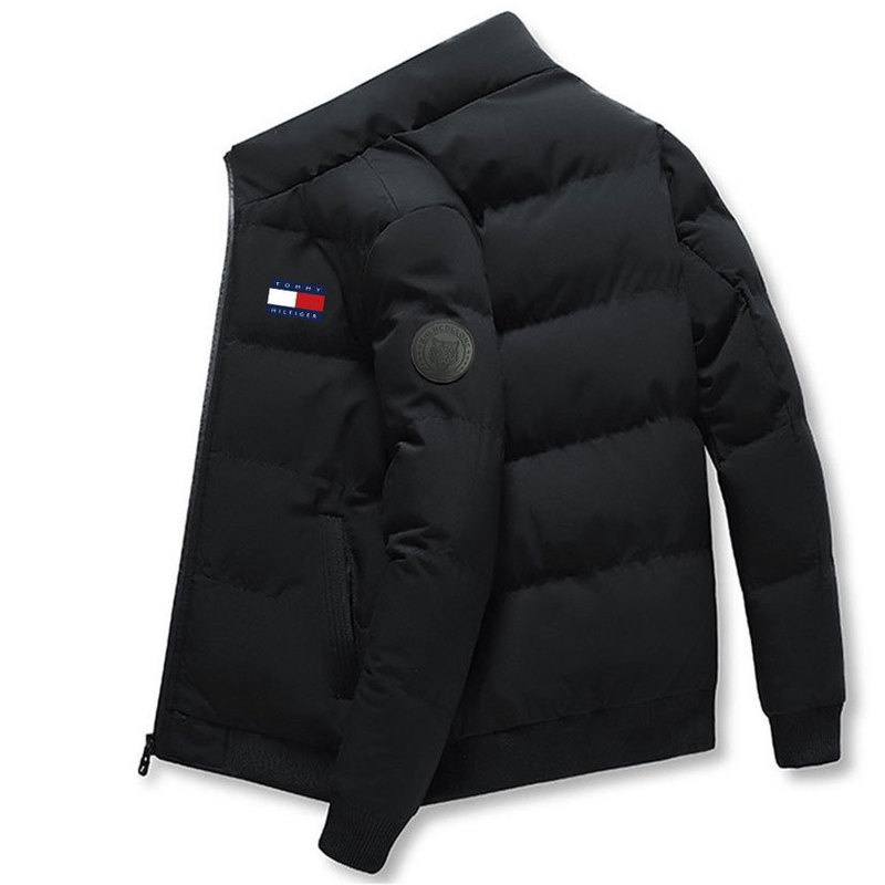 New Stand-Collar Tommy Cotton Jacket for Men, Winter Thickened Warm Cotton Clothing, Trendy Brand Men's Short down Cotton Jacket, Korean Style