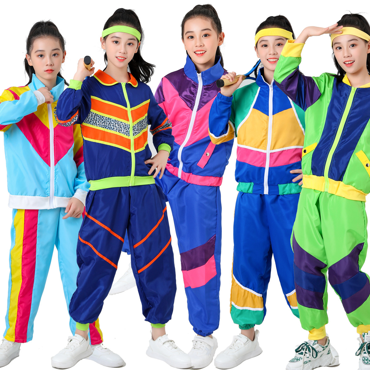 迪斯科服裝disco亞馬遜男女童演出服 舞蹈運動嘻哈服三色跨境貨源