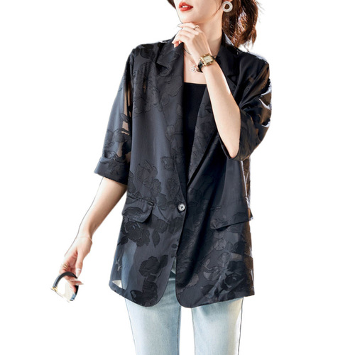 Women's 2025 Spring and Summer Long-Sleeve Vintage Brocade Sun Suit Jacket, Loose and Comfortable, Large Size, Thin Design