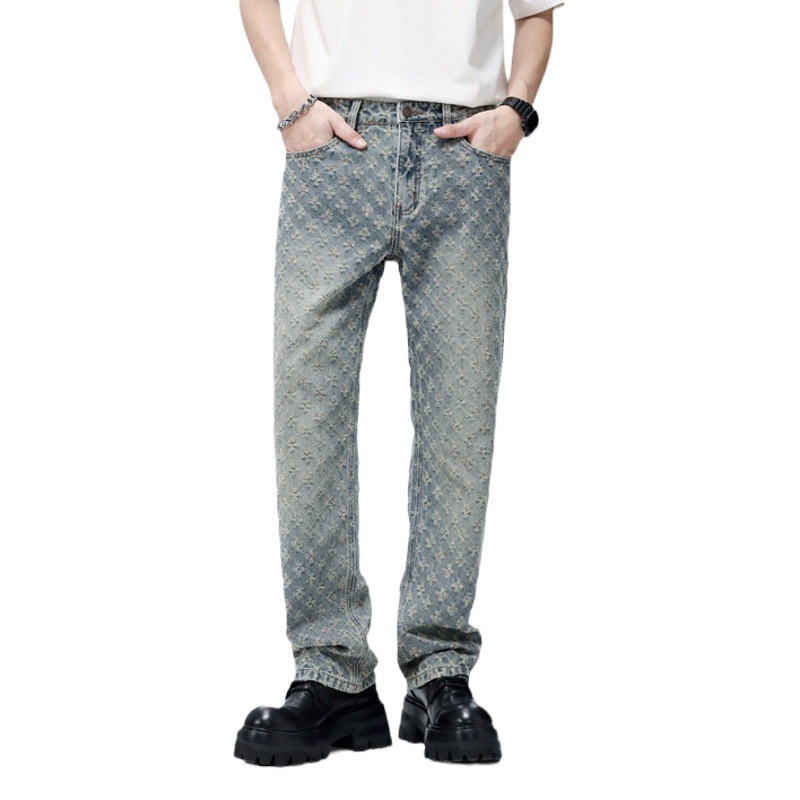 Mingge | Pantalones florales de American Retro High Street traje de marca de moda recta suelta para hombre