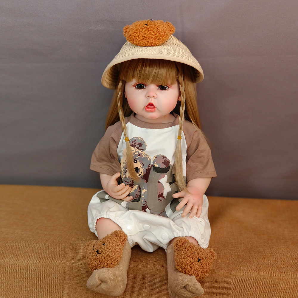 Reborn Baby Golden Hairy Thumb-Eating Short-Sleeved Grizzly Bear Toy Set Gift Box (TikTok, Foreign Trade, Fluffy)