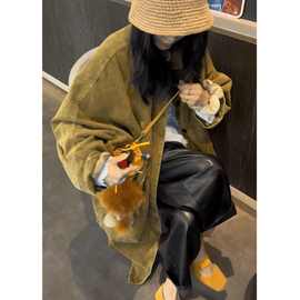 春秋冬季新款法式小众设计感韩版炒色复古灯芯绒风衣外套女