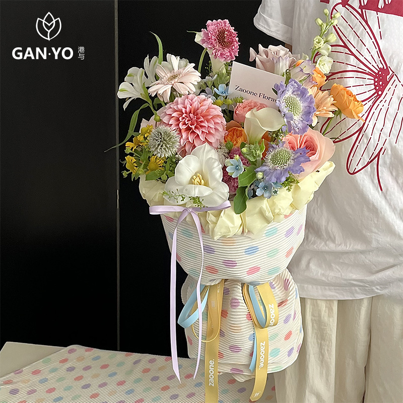 港与 多彩圆点布艺提花布鲜花花束包装纸花艺花店包花手工diy资材