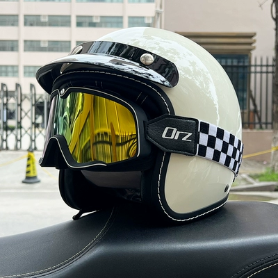 Motosiklet dəbilqələri | equipped with Bluetooth - m-ivory-retro-black-gold-goggles
