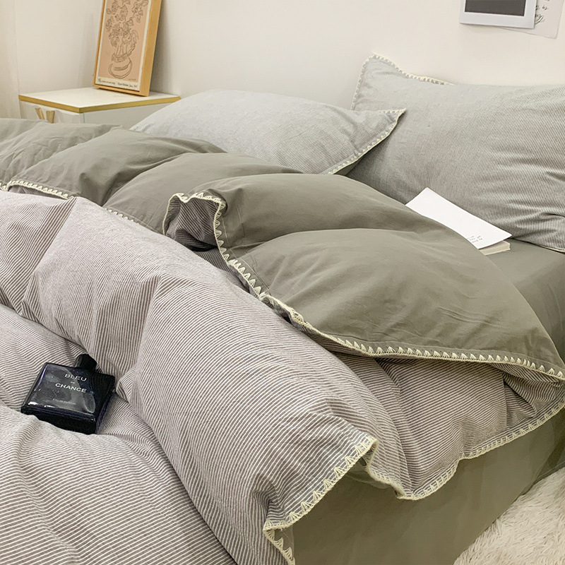 Verano simple algodón de cuatro piezas de algodón 2025 nuevo estilo sábana funda edredón dormitorio de estudiantes ropa de cama de tres piezas