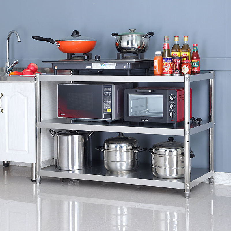 Estante de almacenamiento de tres pisos de piso de cocina multifuncional desmontable de microondas balcón estante de almacenamiento de dormitorio