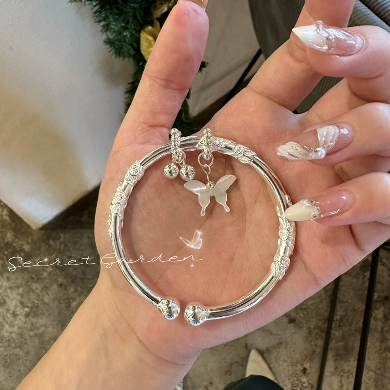 Серебря bracelet, регулируемый маленький колокол с бабочкой