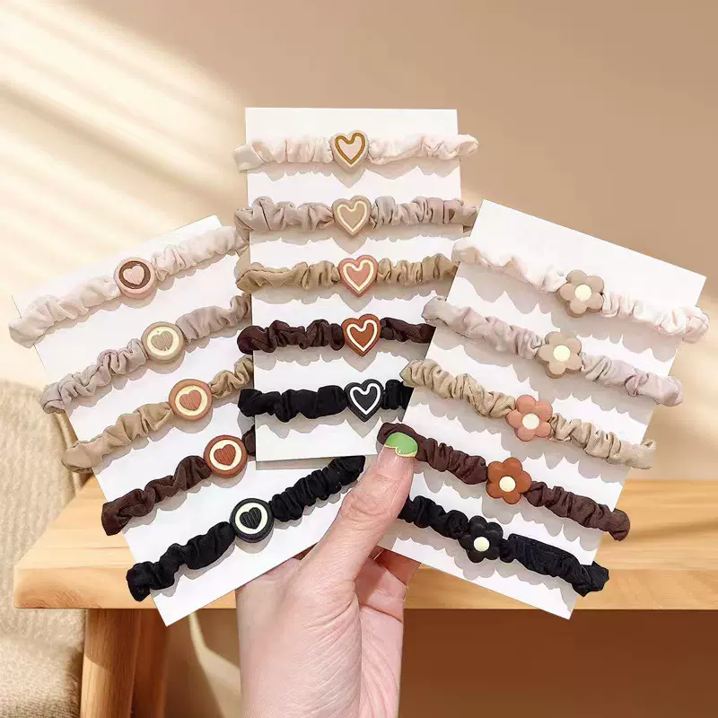 新款韩版可爱爱心小肠发圈女简约森系高弹力扎头绳丸子头皮筋批发