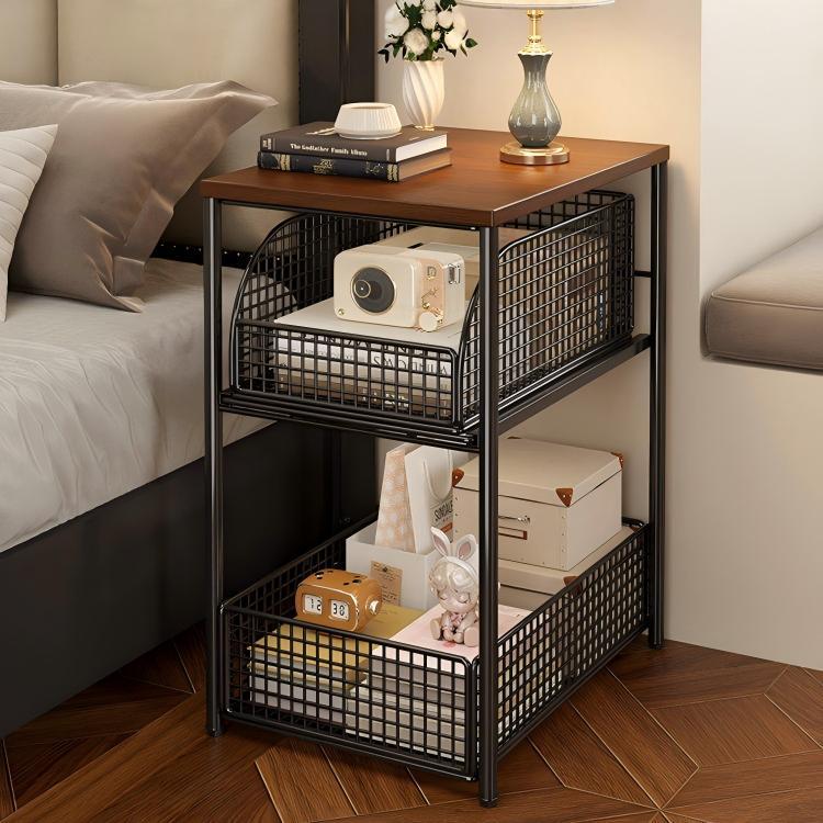 Wrought Iron Bedside Table Storage Rack for Home Bedroom, Movable Small Cart Alternative, Simple Side Table