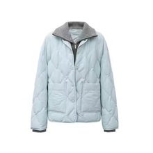 现货2025冬季新款宽松假两件撞色拼接高领毛织羽绒服外套S4YRF062