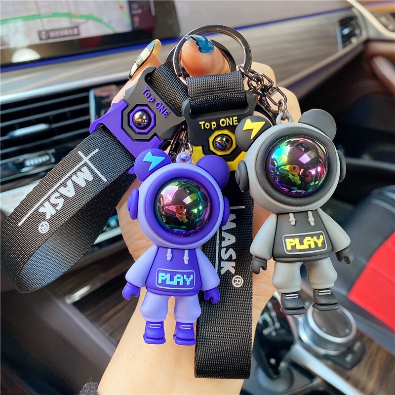 New Couple Lightning Bear Keychain Bag Astronaut Car Silicone Key Chain Spaceman Pendant Gift