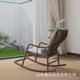 老榆木新中式摇摇椅家用客厅飘窗休闲懒人沙发躺椅小院小憩摇摇椅