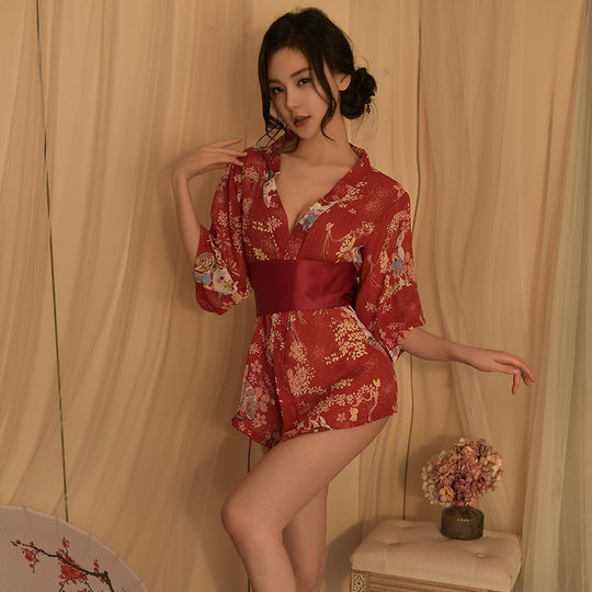 Sexy Lingerie New Set Sexy Japanese Style Kimono Women's Passion Uniform Deep V Temptation Print Thin Bathrobe