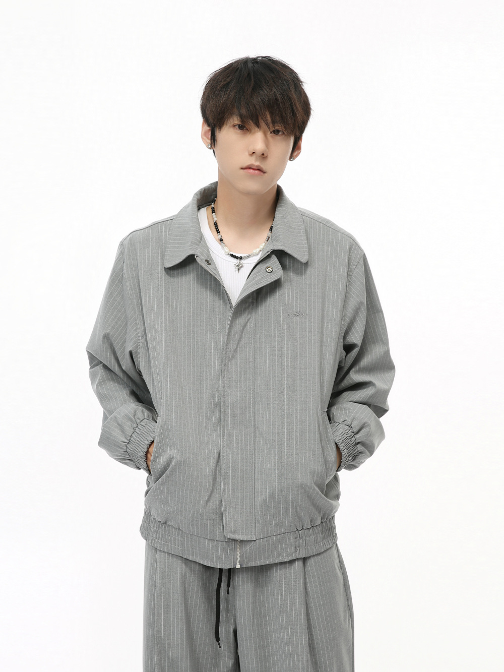 MTLCLOTHES Hombres| 2024 otoño nuevos productos de estilo coreano chaqueta cardigan rayas pantalones largos traje casual