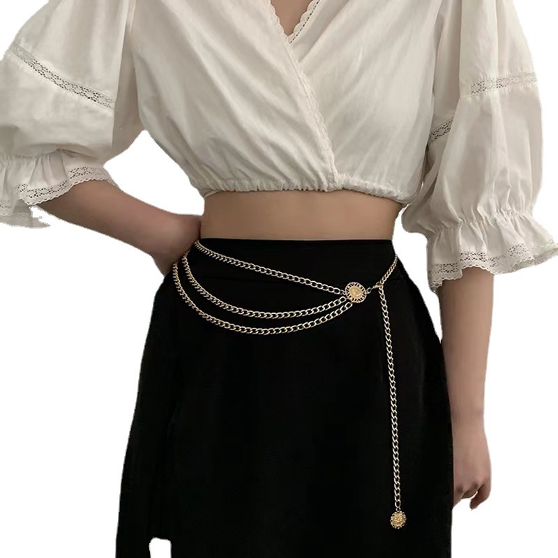 Estilo europeo y americano transfronterizo moda multi-capa de aleación cuerpo cadena joyería Reina cabeza retro calle tiro adelgazamiento cintura cadena moda