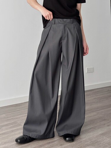 A-Shape Wide-Leg Pleated Pants with 3D Crease Design, Loose and Flowy Ground-Length Summer Casual Trousers for Men