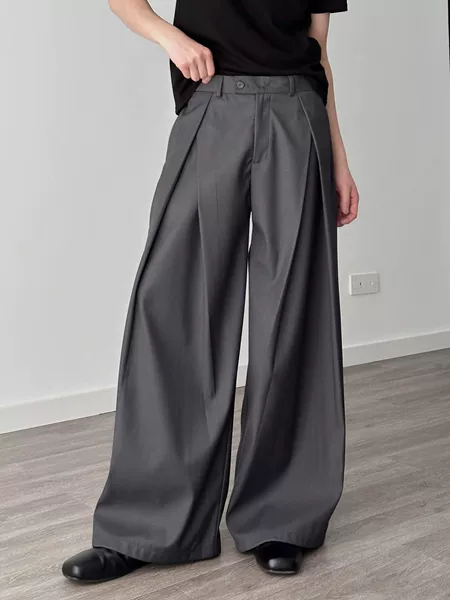 Three-Dimensional Pleated Wide-Leg Pants A-Line Silhouette Casual Pants Men's Summer New Design Loose Draped Floor-Length Trousers
