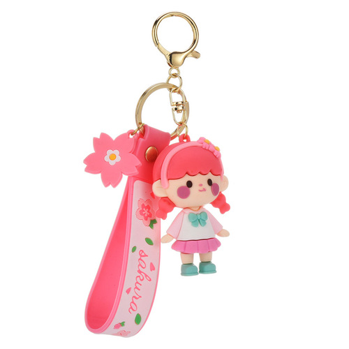 Creative cute pastel lovely girl keychain exquisite school bag car cute plush ornament keychain wholesale