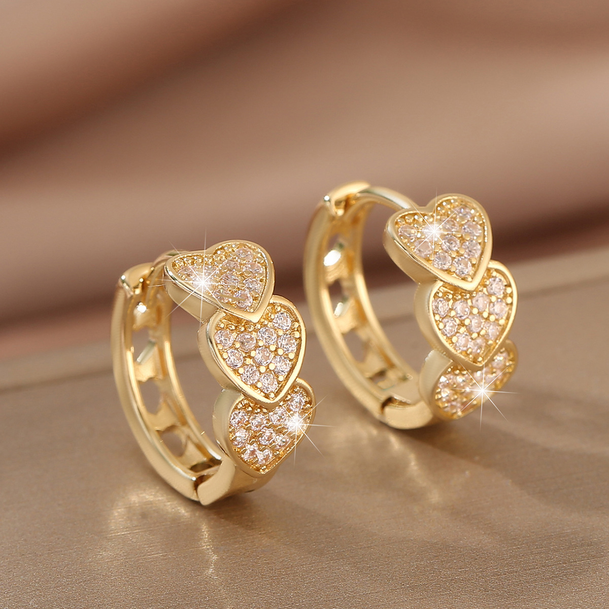 cute copper small design earrings heart shaped