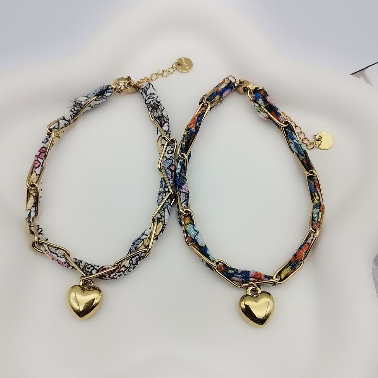 Titanium Steel Pendant Material Bracelets Classification Bohemian Heart Shape Flower Bandana Cloth Titanium Steel Silk Scarf Cord Cord In Chain Lobster Trigger Clasp Closure String Bracelets Wholesale