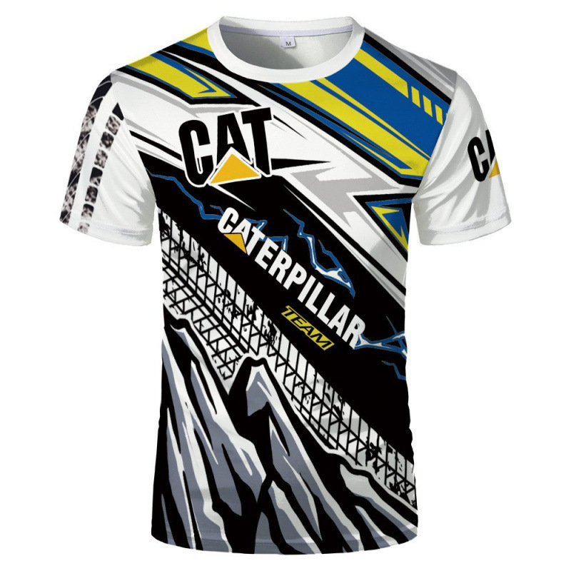 TK人気 CAT掘削機 3D立体インク メンズT アメリカンワークウェア風 通気速乾半袖Tシャツ|undefined