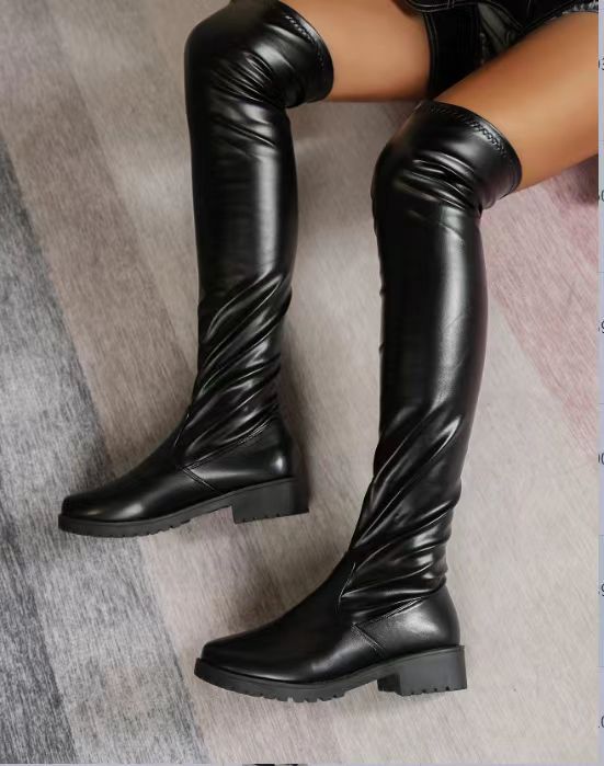 Plus-size over knee elastic boots Women's flat thigh-high winter boots_voghion.com