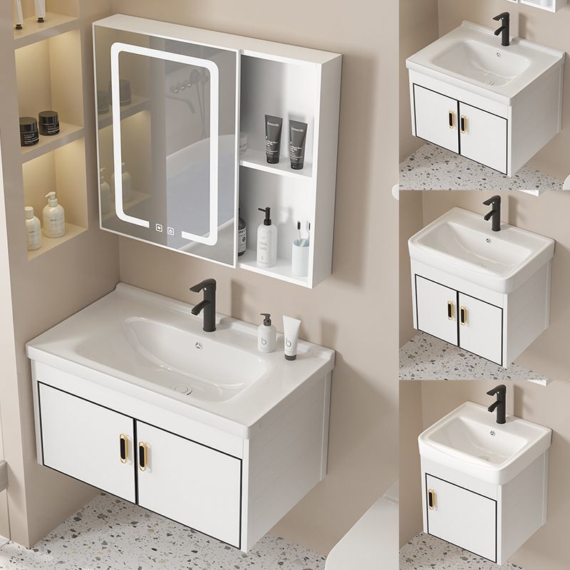 Cream-Colored Wall-Mounted Bathroom Cabinet with Sink, Washbasin, Bathroom Vanity for Small Spaces, Under-Counter Basin, Washstand, Face Basin