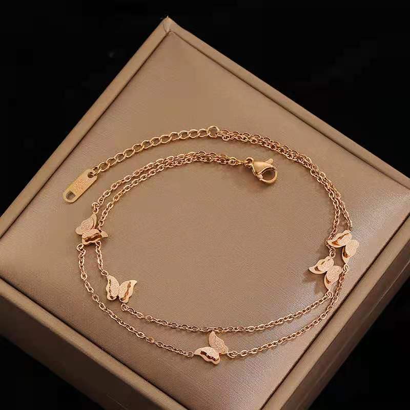 Tobillera de mariposa chapada en oro de 18 quilates que no se decolora de acero de titanio para mujer que no se desvanece ins estilo fresco persona de moda popular simple
